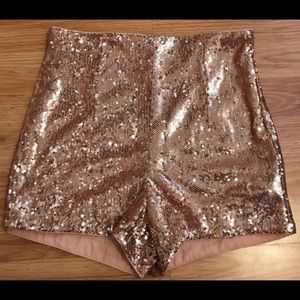 high waisted rose gold sequin shorts